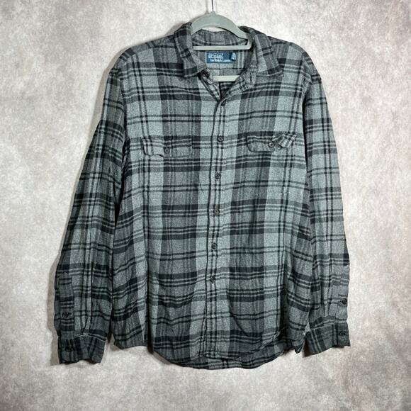 Polo‎ Ralph Lauren Shirt Mens Size XL Gray Plaid Flannel Button Up Long Sleeves - Picture 1 of 8